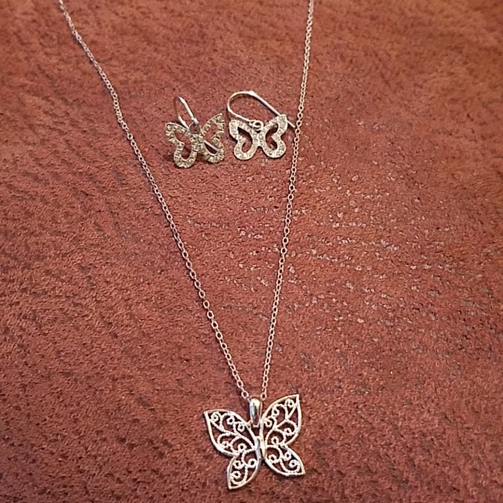 Butterfly necklace and earrings